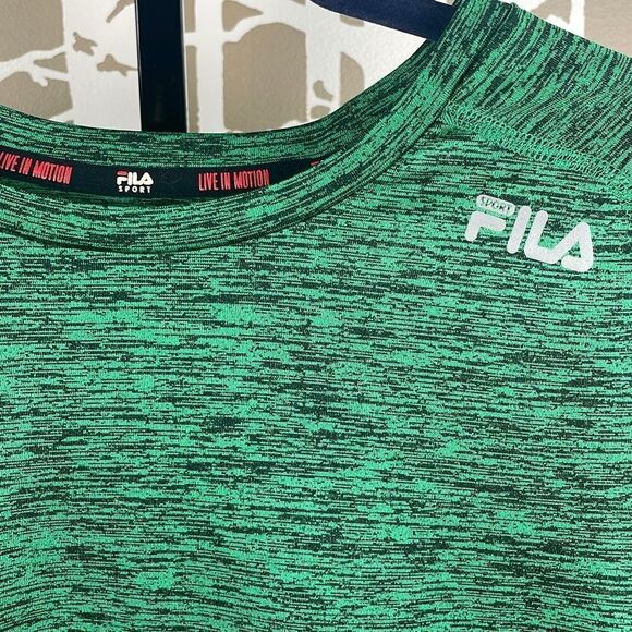 Fila Mens Green & Black Vented Back Workout T-Shirt sz S - Picture 5 of 8